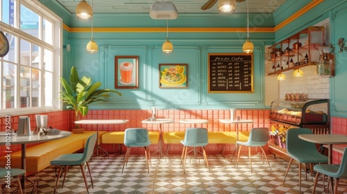 Colorful and Inviting D Rendered French Creperie Interior Showcasing Delicious Food
