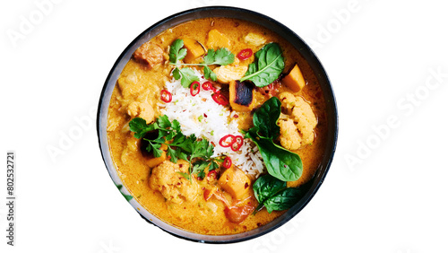 Thai food, Chicken curry with rice isolated on white background.