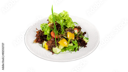 Salad with beef and vegetables on a white background