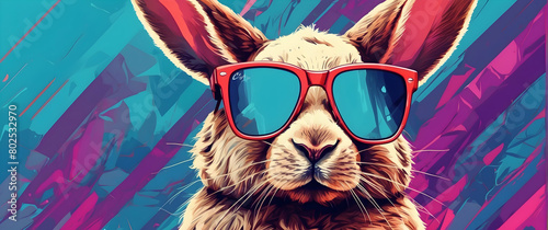 A funky, colorful portrait of a llama donning stylish sunglasses