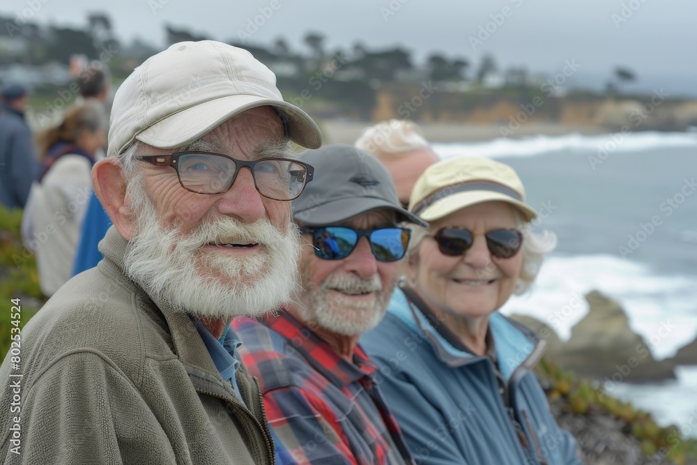 Group of seniors enjoying the view at the Pacific Ocean in Santa Cruz, California. Group of seniors enjoying the view at the Pacific Ocean in Santa Cruz, California.
