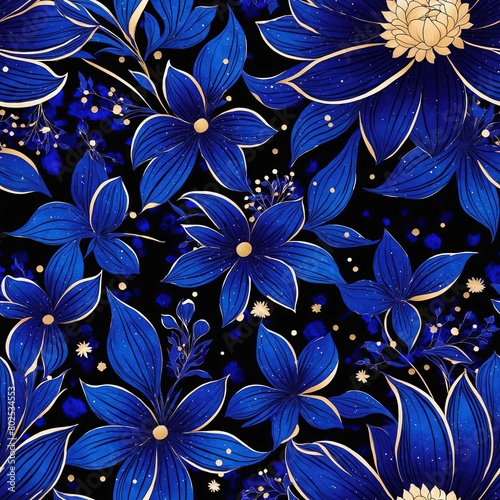Midnight Flowers Seamless Pattern Background