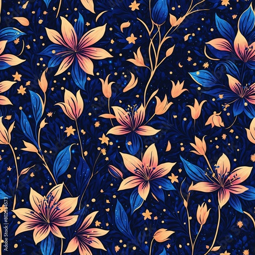 Midnight Flowers Seamless Pattern Background