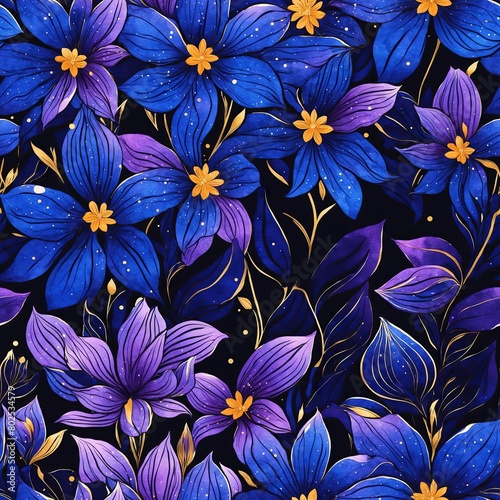 Midnight Flowers Seamless Pattern Background
