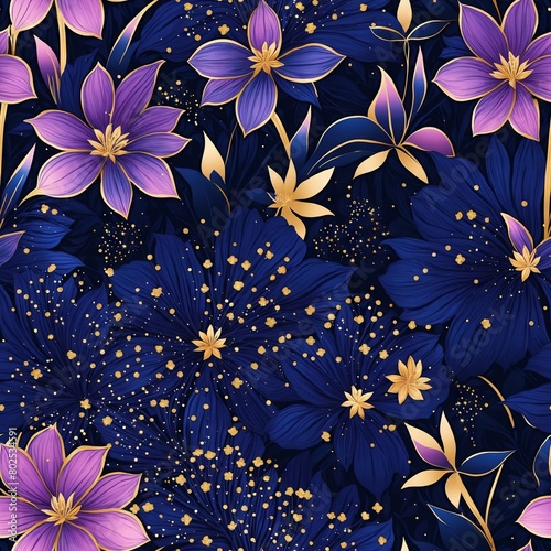 Midnight Flowers Seamless Pattern Background