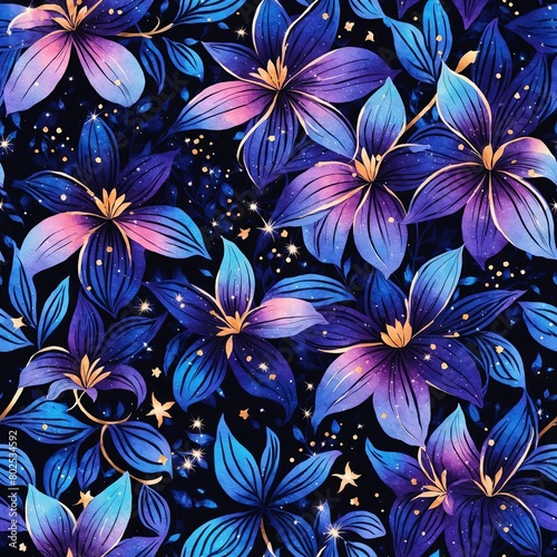 Midnight Flowers Seamless Pattern Background