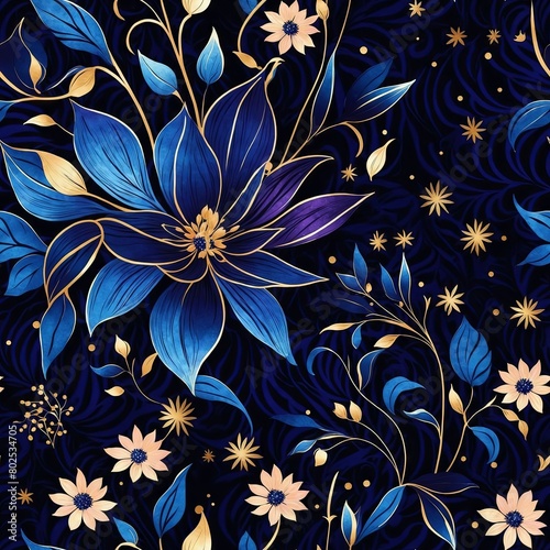 Midnight Flowers Seamless Pattern Background