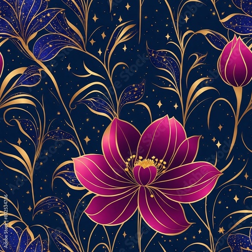 Midnight Flowers Seamless Pattern Background
