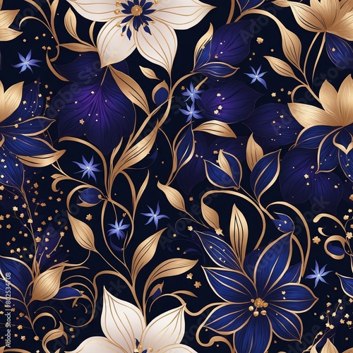Midnight Flowers Seamless Pattern Background