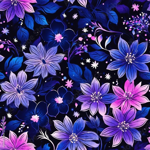 Midnight Flowers Seamless Pattern Background