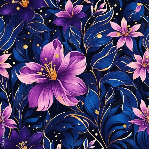 Midnight Flowers Seamless Pattern Background