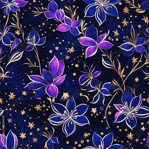 Midnight Flowers Seamless Pattern Background