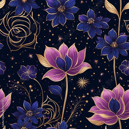 Midnight Flowers Seamless Pattern Background