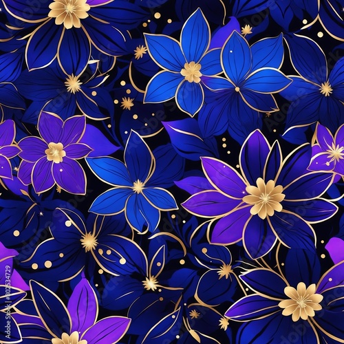 Midnight Flowers Seamless Pattern Background