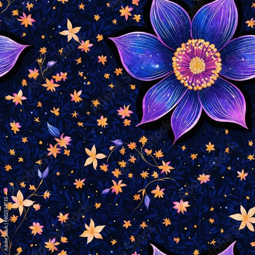 Midnight Flowers Seamless Pattern Background