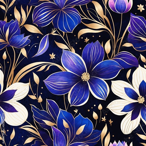 Midnight Flowers Seamless Pattern Background