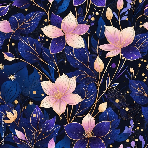 Midnight Flowers Seamless Pattern Background