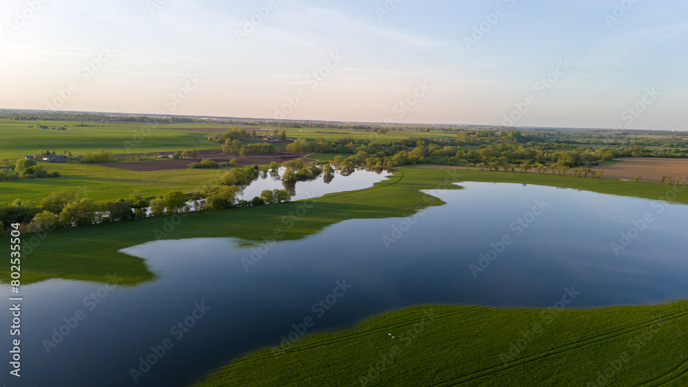 Fototapeta premium The River Overflowed from the Bank. Nevezis, Kedainiai District