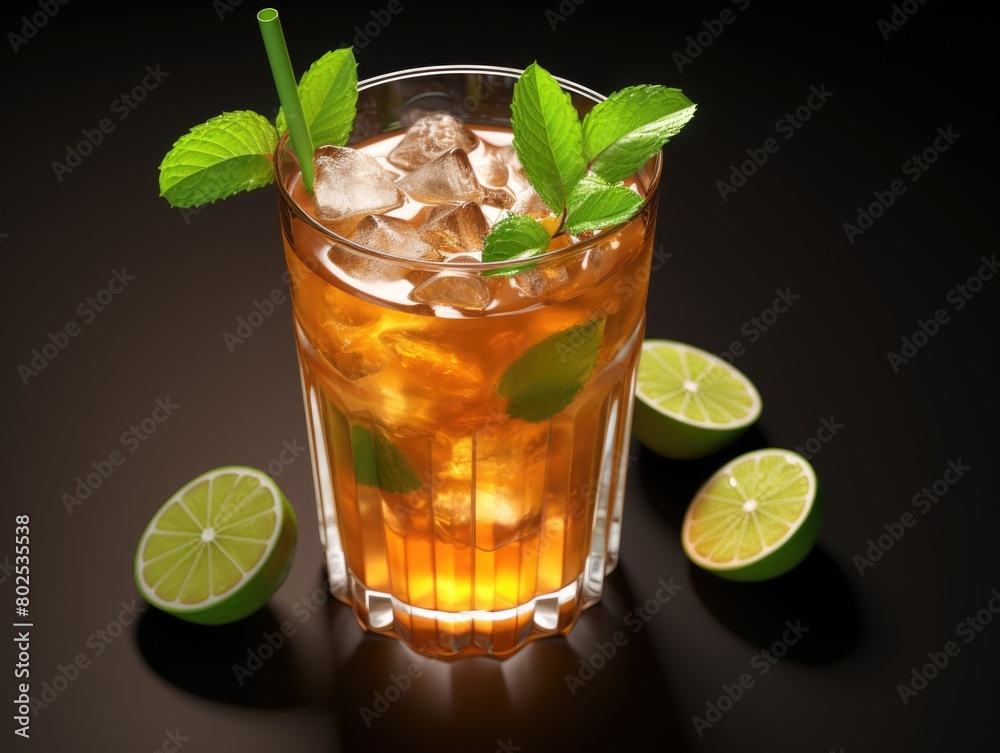 A glass of tea with a lime slice in it A glass of tea with a lime slice in it