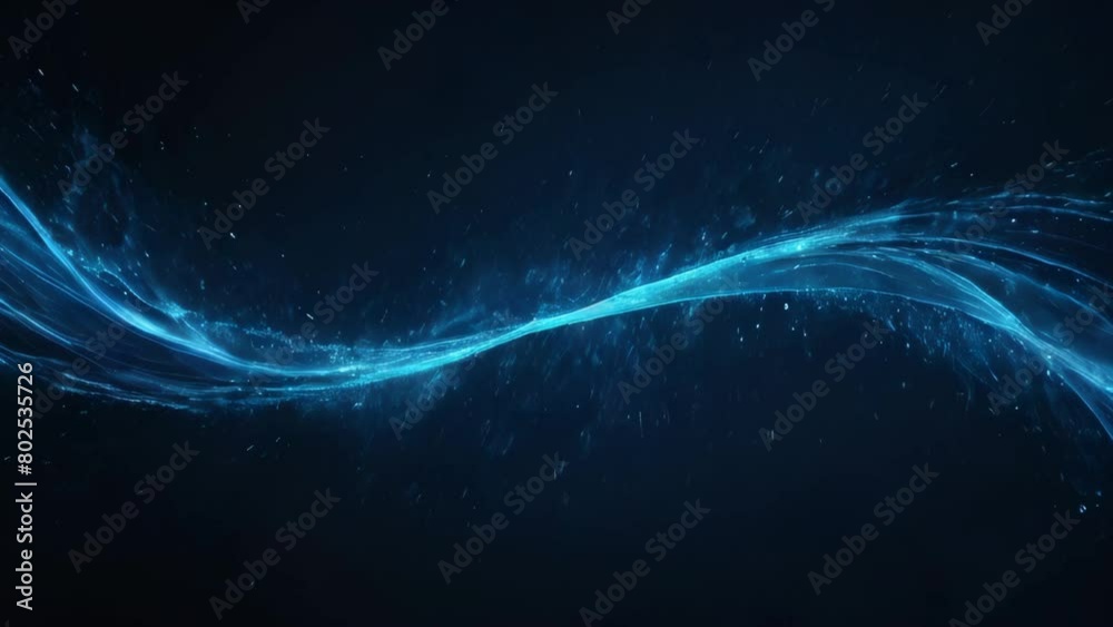Abstract glowing blue futuristic energy dust frame with waves of magical energy particles on a dark blue background. Abstract background