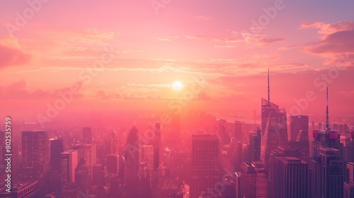 Coral   pink city sunset  warm glow. Dreamy cityscape  summer vibes