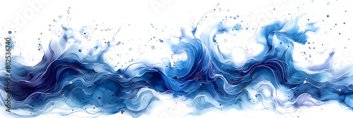 Intricate blue watercolor swirl design on transparent background.
