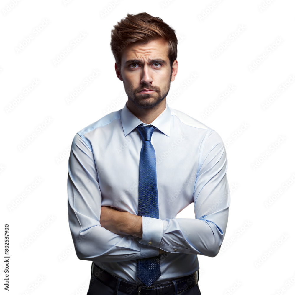 Professional Young Man in a Dress Shirt and Tie With Arms Crossed on Transparent Background