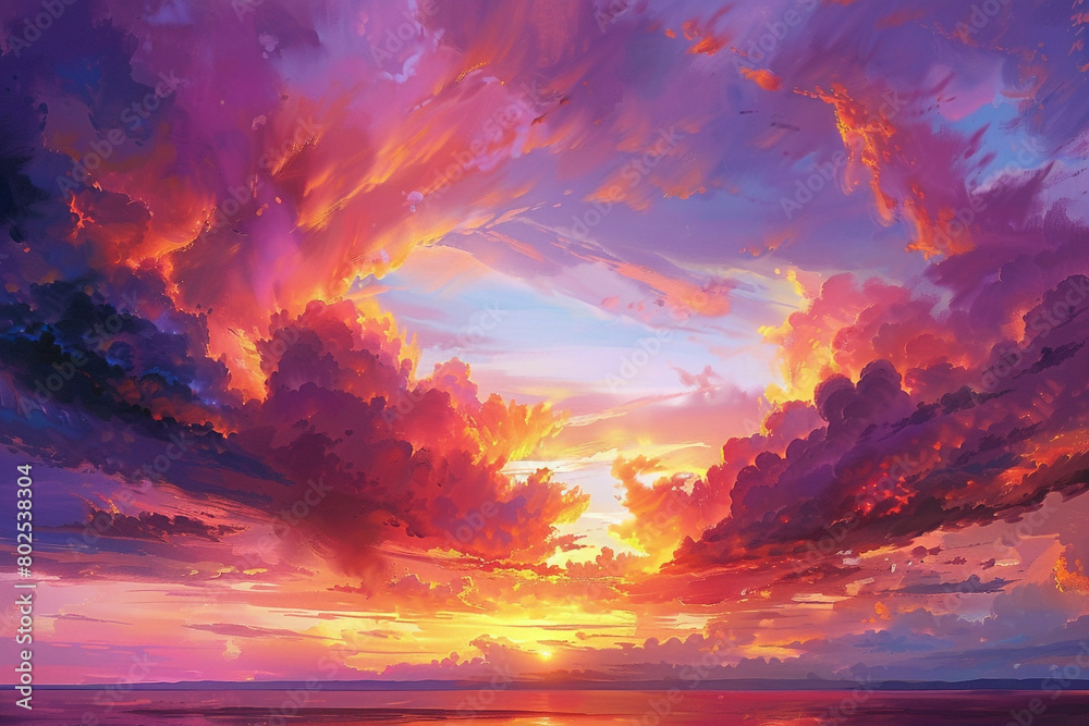 Fototapeta premium A stunning sunset painting the sky with hues of orange, pink, and purple