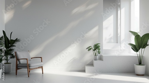 Frame neck-up  white-walled home interior  3d render