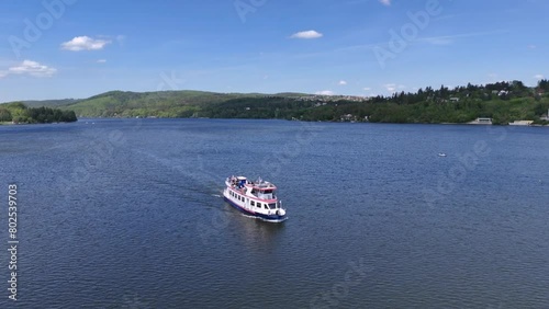 Wallpaper Mural Cruise ship on the lake. Brněnská přehrada lake nearby Brno town in the Czech Republic. Prygl. Parnik v brne. Steampship  Torontodigital.ca