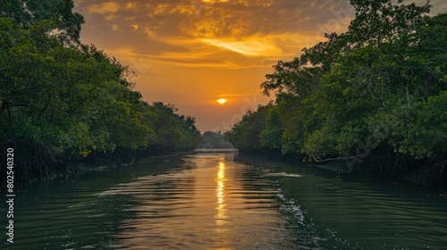 Sundarbans mangrove forest river trees sky view photo