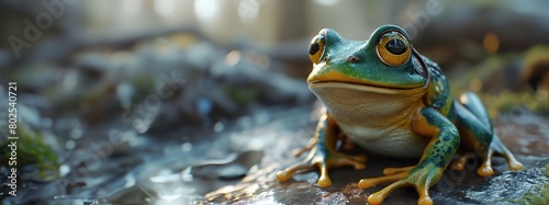 closeup of a frog in the forest. Created with generative AI. photo