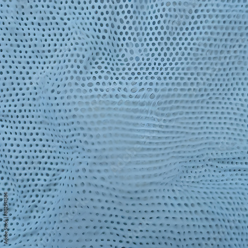 Breathable fabric dry light blue soft mesh holes floating blue background.