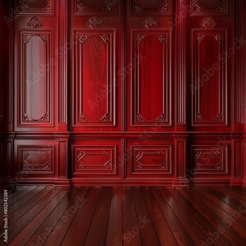 empty room with red wood wall panels background