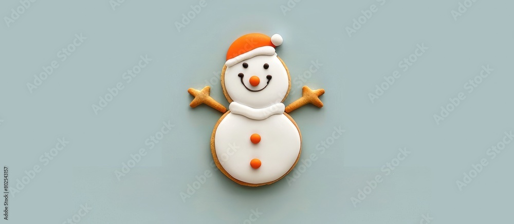 Snowman made out of cookies and a carrot nose. Simple holiday theme. Flat layout for Christmas. Snowman made out of cookies and a carrot nose. Simple holiday theme. Flat layout for Christmas.