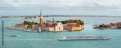 panorama of San Giorgio Maggiore island in Venice, Italy. Landscape and seascape of Venice.