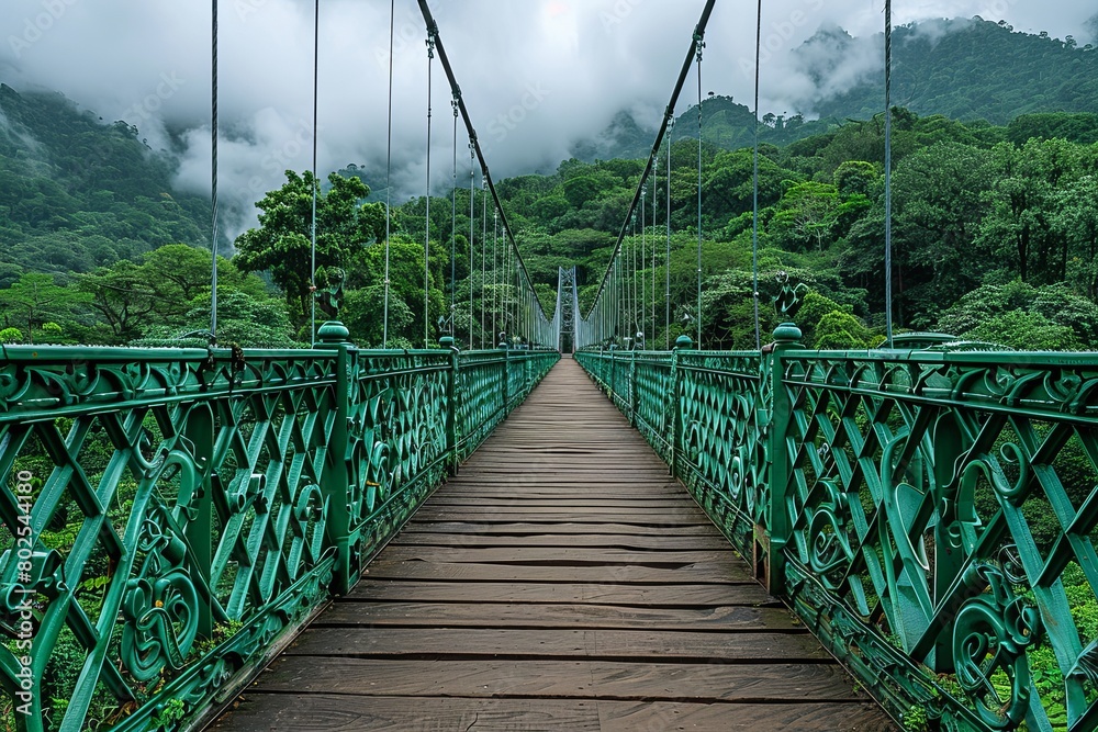 Obraz premium Colossal Suspension Bridge: Engineering Marvel Spanning Deep Ravine