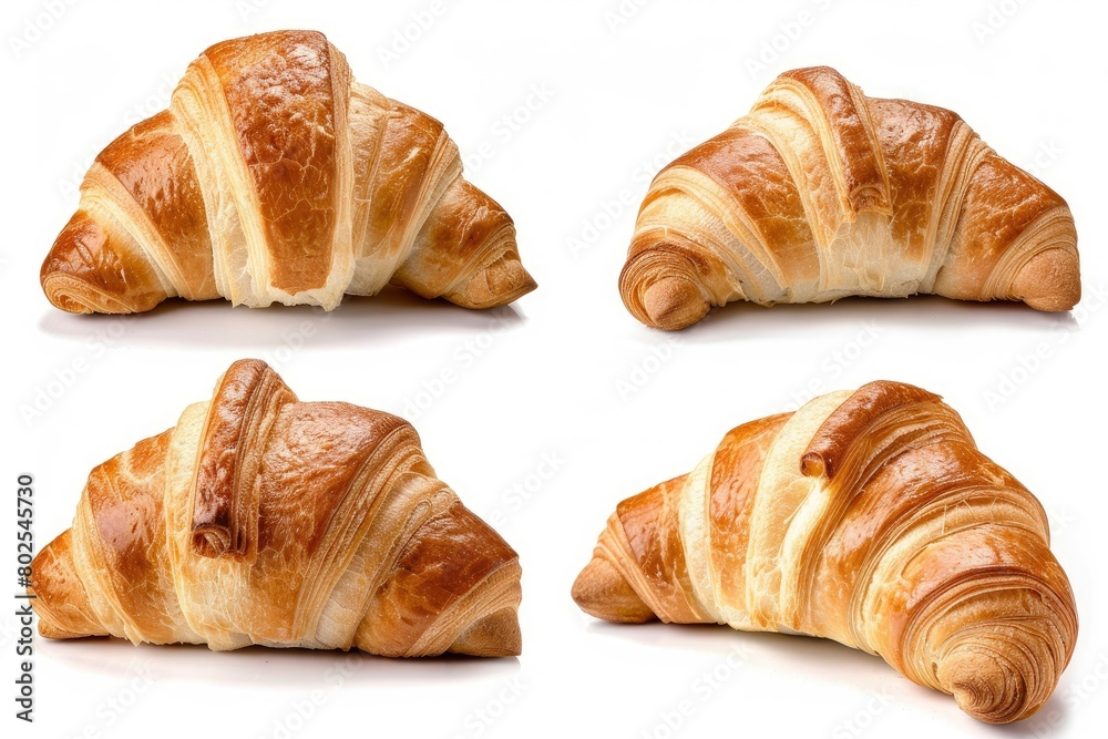 Croissant bread closeup isolated isolated on white background. display, whole and side view. frontal full view. lifestyle studio shoot. closeup view - generative ai Croissant bread closeup isolated isolated on white background. display, whole and side view. frontal full view. lifestyle studio shoot. closeup view - generative ai