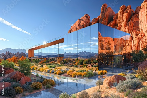 Mirrored Geometric Oasis: Desert's Reflective Architecture photo