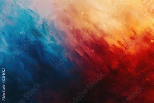 Abstract picture of painting was painted with vibrant watercolor paint brush. Artwork of vibrant picture with colorful splatter painted in paper with blue, red, pink, orange contrast colors. AIG42.