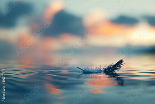 A solitary feather floating in a gentle breeze.