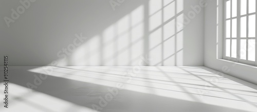 White studio background designed for product presentation, set in an empty gray room with window shadows and a blurred backdrop for showcasing products.