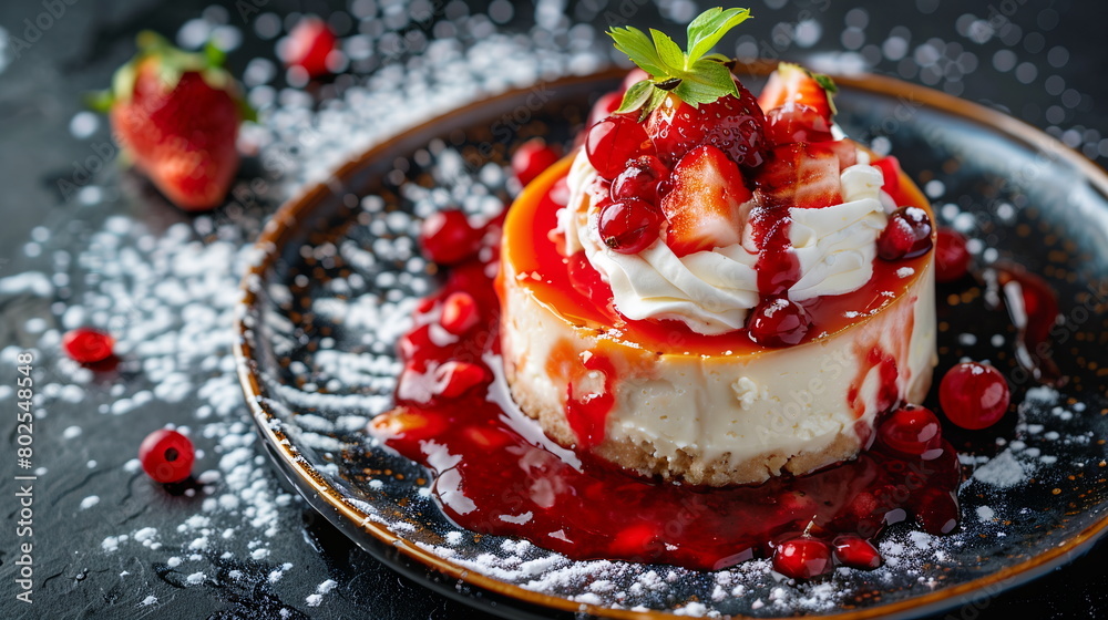 Classic New York Style Cheesecake Topped With Strawberry Compote And