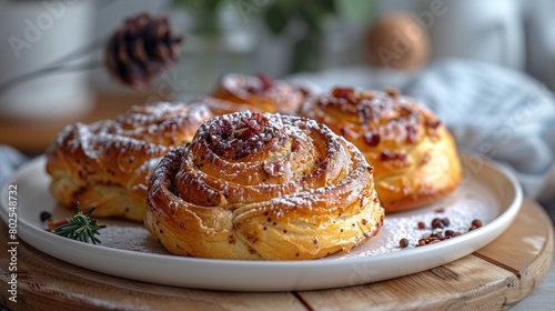 portrait of Cinnamon and cardamom buns in a ceramic plate