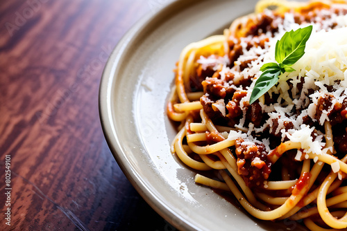 A plate of Italian pasta, like spaghetti bolognese