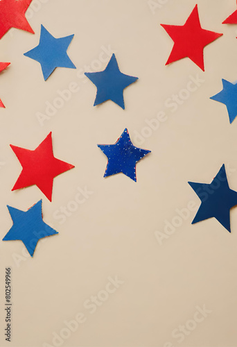 4th of July celebratory background, paint stars, blue and red
