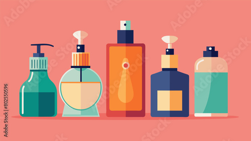 An array of retro glass perfume bottles complemented by their modern counterparts in elegant spray bottles showcasing the evolution of fragrance. Vector illustration photo