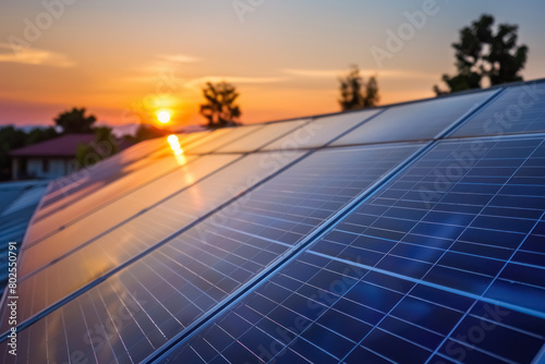 Wallpaper Mural olar panels on roof at sunset for renewable energy and sustainable technology themes Torontodigital.ca