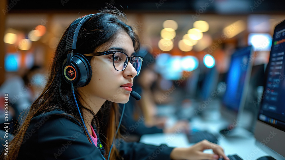 Young indian woman working at call center Young indian woman working at call center
