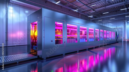 Colorful Lighting on a HighTech Packaging Machine Symbolizing Modern Manufacturing